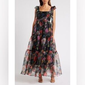 Chelsea28 Red and Pink Tiered floral Maxi Dress